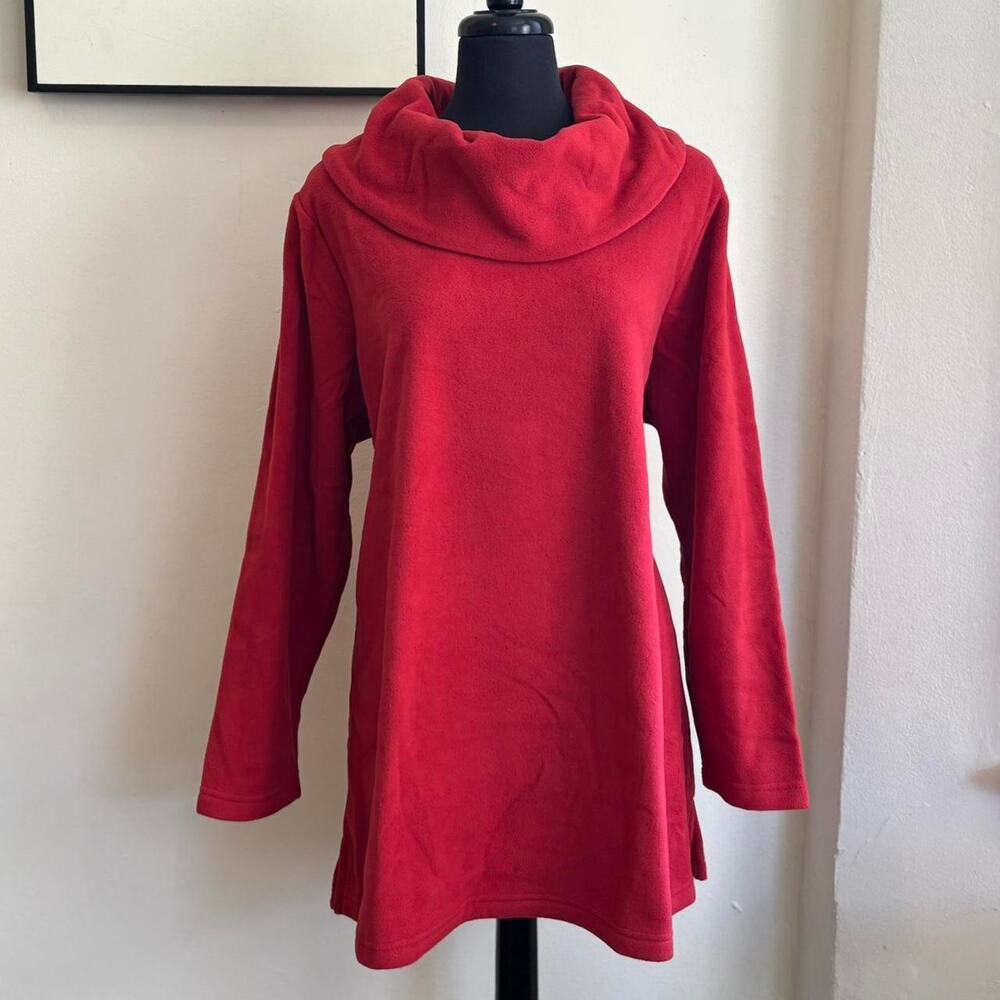 Denim and Co. Bright Red Long Sleeve Cowl Neck Fleece Comfy Sweater Sz 2X NEW